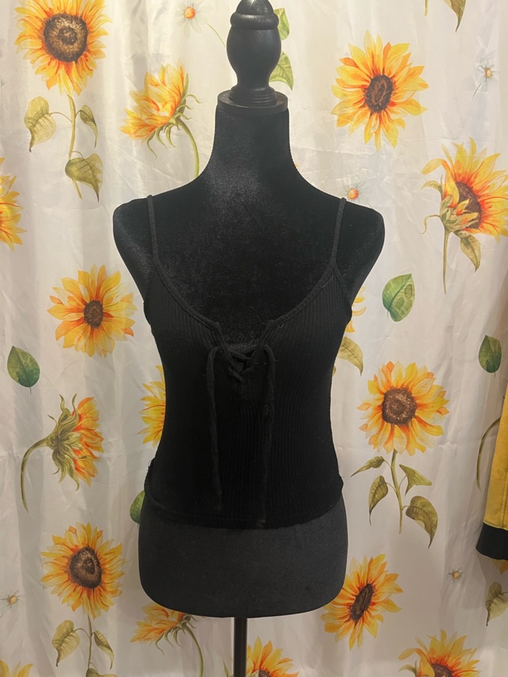 Full Tilt Black Ribbed Lace-Up Cami Tank